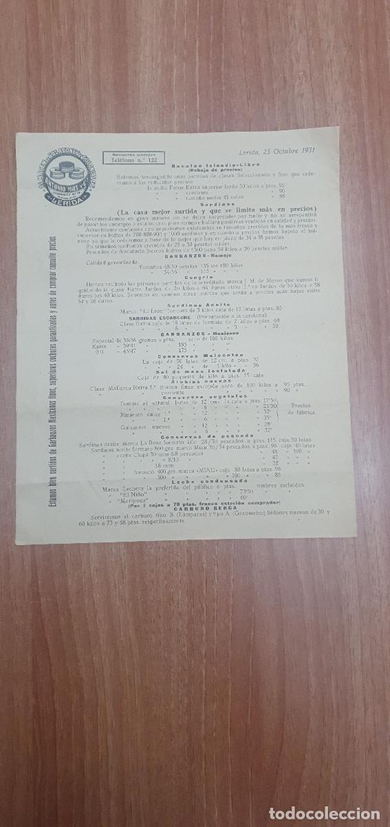 Catalogues publicitaires: FOLLETO, PRECIOS ALMACENES DE SALAZONES Y COLONIALES ANTONIO MAS, LERIDA.