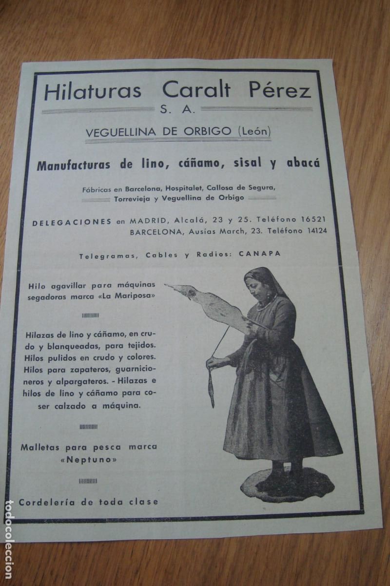 Cat&aacute;logos publicitarios: ANTIGUA PUBLICIDAD HILATURAS CARALT PEREZ VEGUELLINA ORBIGO LEON - MAQUINARIA AJURIA VITORIA ARAYA