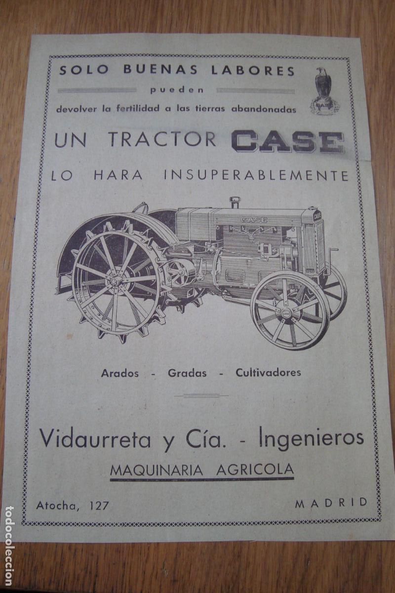 Werbekataloge: ANTIGUA PUBLICIDAD TRACTOR CASE. VIDAURRUETA Y CIA. INGENIEROS. MADRID
