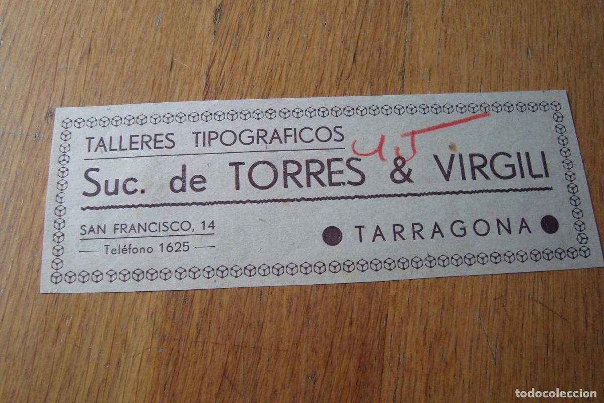 Cat&aacute;logos publicitarios: ANTIGUA PUBLICIDAD SUC DE TORRES & VIRGILI TALLERES TIPOGRAFICOS TARRAGONA 1940