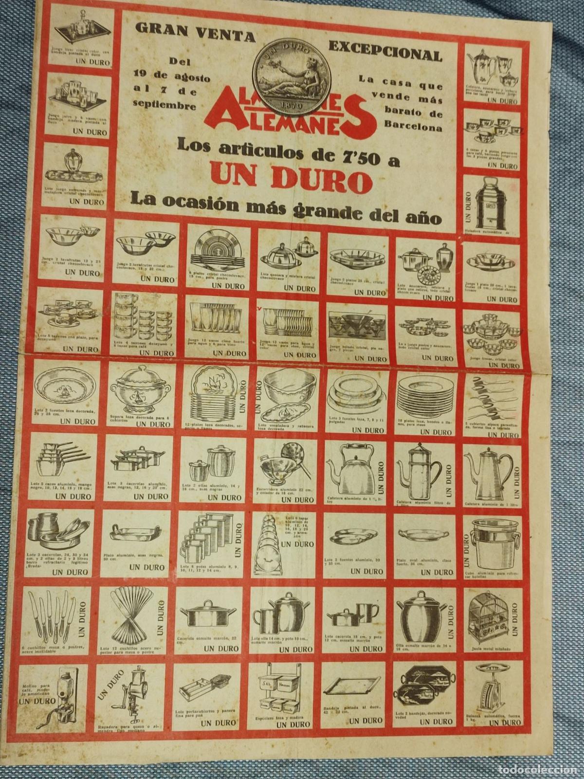 Cat&aacute;logos publicitarios: ALMACENES ALEMANES. BARCELONA. CARTEL CATALGO PUBLICIDAD