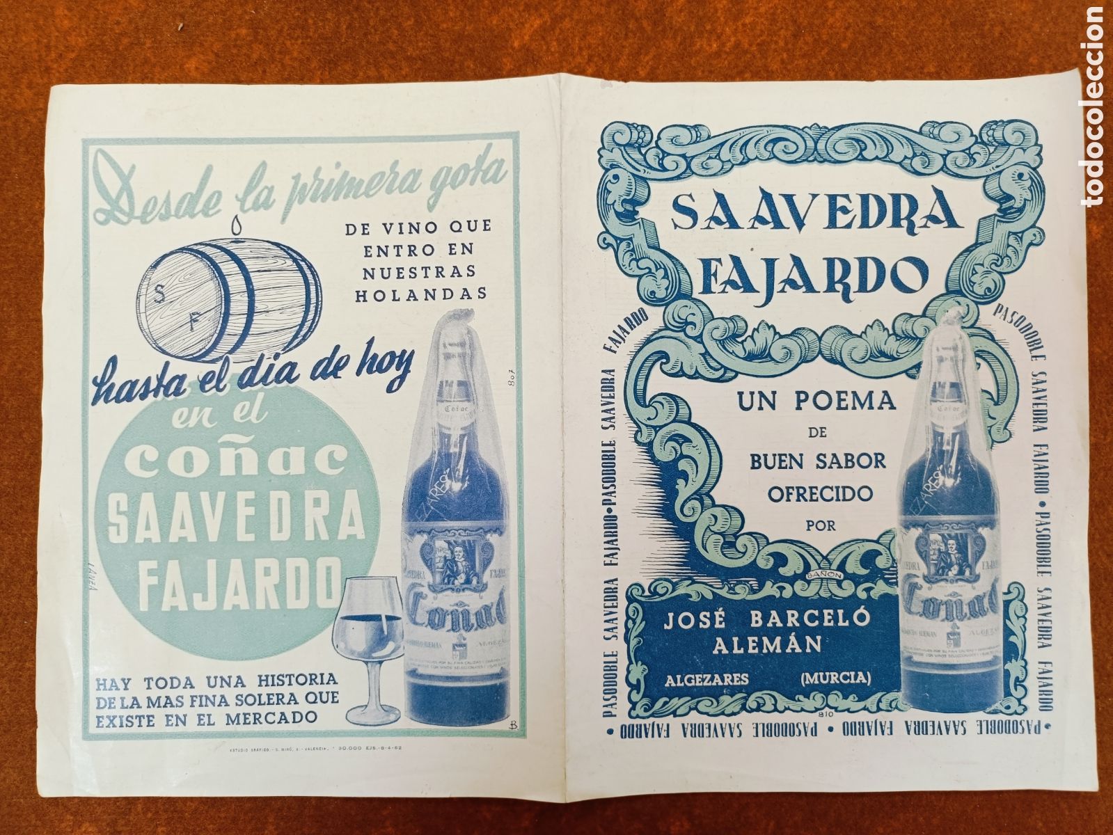 Cat&aacute;logos publicitarios: A&Ntilde;OS 50-CO&Ntilde;AC SAAVEDRA Y FAJARDO-JOSE BARCELO ALEM&Aacute;N MURCIA-PARTITURA-PASODOBLE-PUBLICIDAD-IMP. G. M