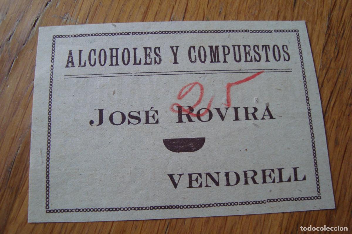 Cat&aacute;logos publicitarios: ANTIGUA PUBLICIDAD ALCOHOLES Y COMPUESTOS. JOSE ROVIRA. VENDRELL TARRAGONA 1940