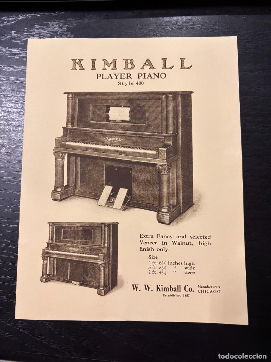 Catalogues publicitaires: PAPEL PUBLICITARIO. PLAYER PIANO. STYLE 400. W. W. KIMBALL CO. CHICAGO. VER FOTOS