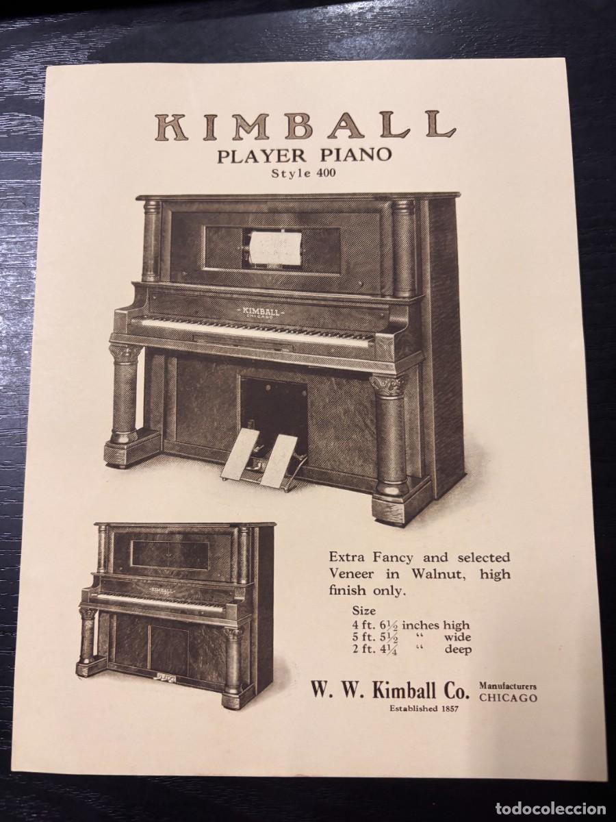 Catalogues publicitaires: PAPEL PUBLICITARIO. PLAYER PIANO. STYLE 400. W. W. KIMBALL CO. CHICAGO. VER FOTOS