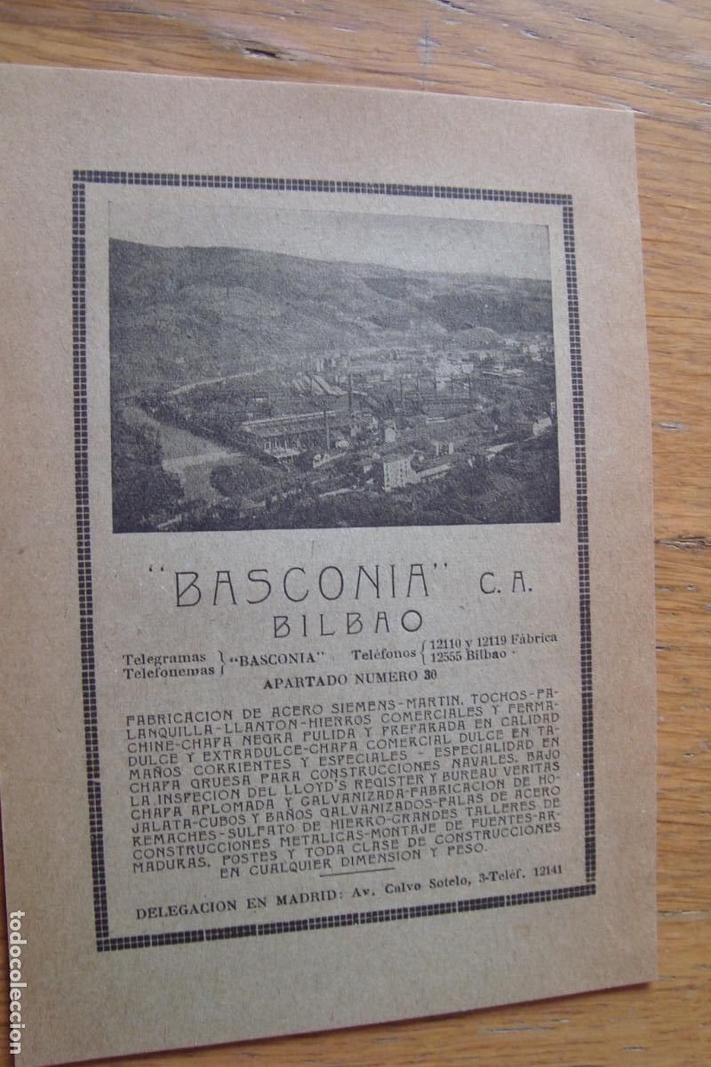 Cat&aacute;logos publicitarios: ANTIGUA PUBLICIDAD BASCONIA C.A BILBAO ACERO SIEMENS-MARTIN. CONSTRUCCIONES METALICAS
