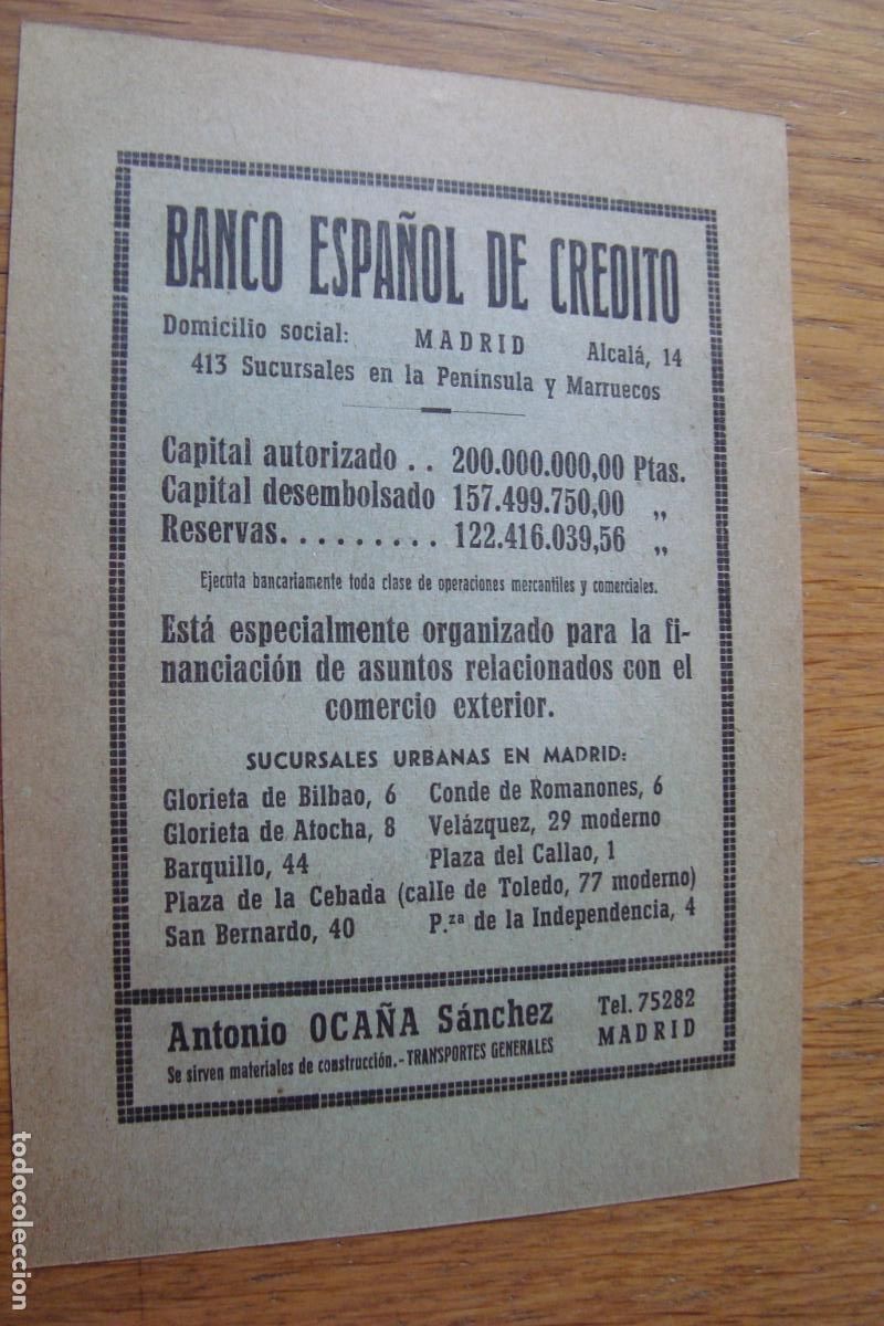 Cat&aacute;logos publicitarios: ANTIGUA PUBLICIDAD BANCO ESPA&Ntilde;OL CREDITO - BANCO GUIPUZCOANO SAN SEBASTIAN.