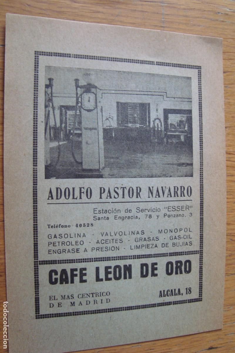 Cat&aacute;logos publicitarios: ANTIGUA PUBLICIDAD ESTACION SERVICIO ESSER. ADOLFO PASTOR NAVARRO - LUIS GONZALO SASTRERIA. MADRID