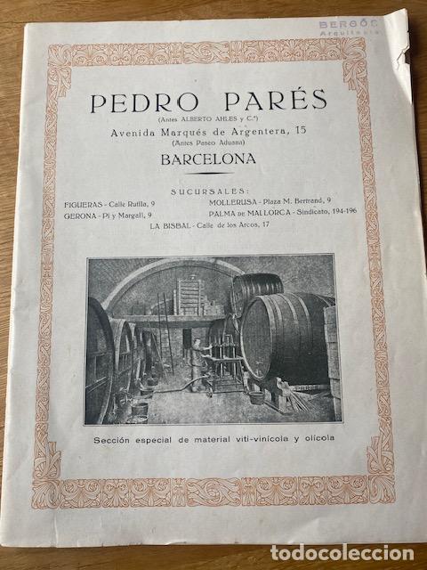 Cat&aacute;logos publicitarios: Pedro Par&eacute;s. Barcelona. A&ntilde;os 30. Catalogo de material viti-vin&iacute;cola u ol&iacute;cola