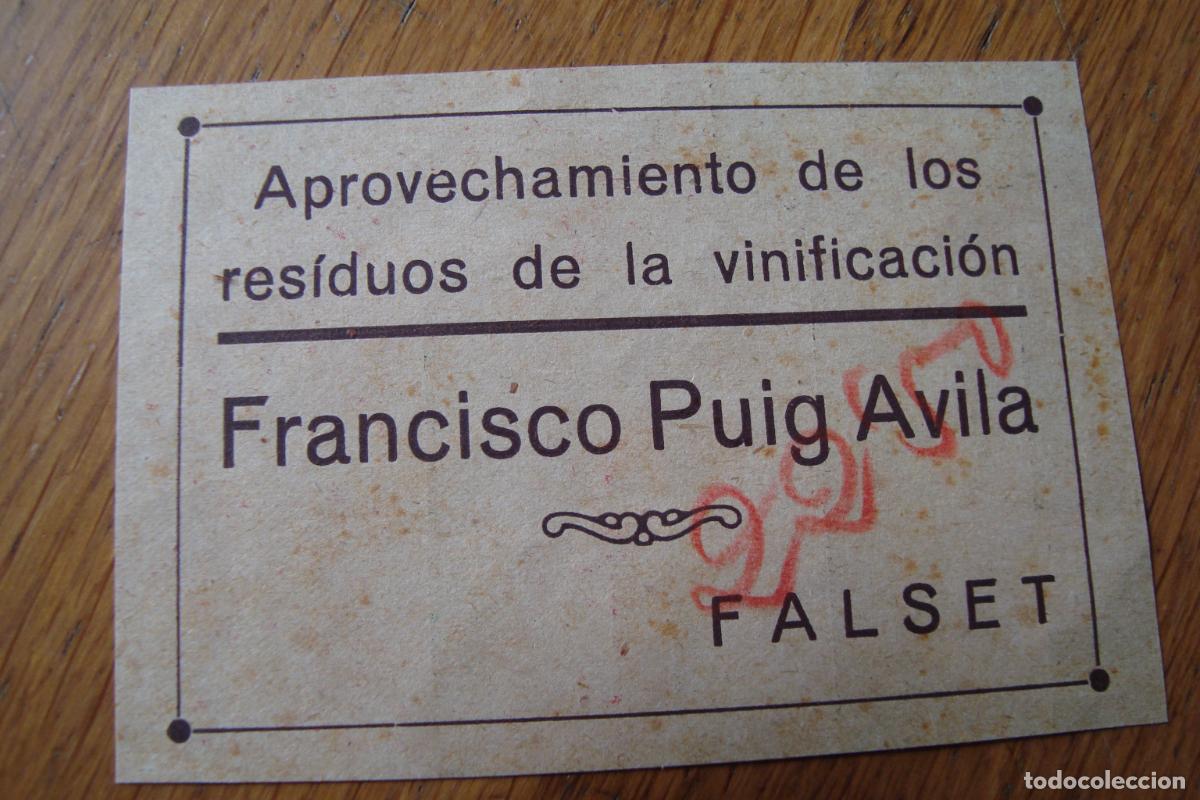 Cat&aacute;logos publicitarios: ANTIGUA PUBLICIDAD FRANCISCO PUIG AVILA. RESIDUOS DE VINIFICACION. FALSET TARRAGONA 1940