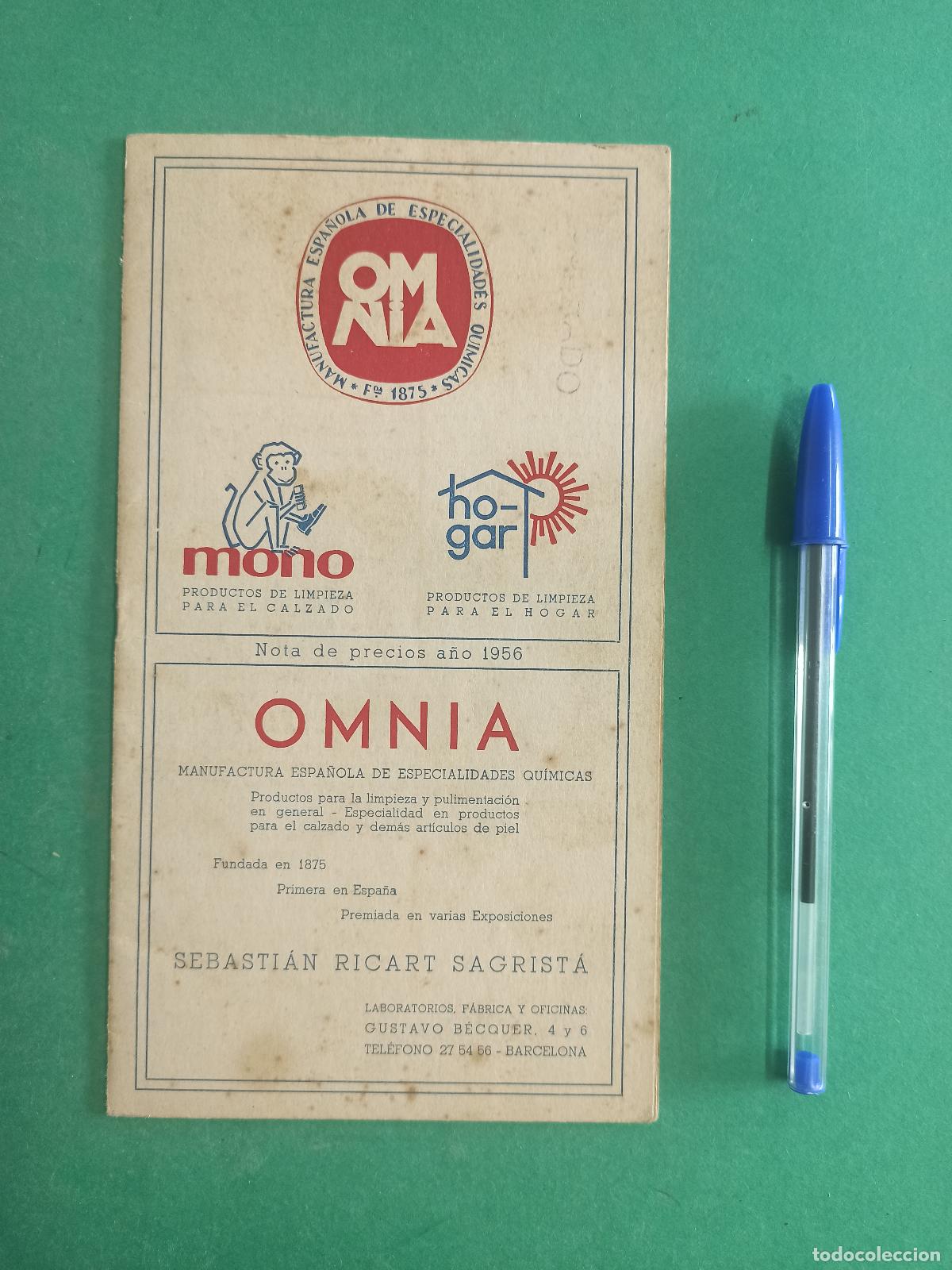 Cataloghi pubblicitari: Antigua publicidad Omnia. Especialidades quimicas. Productos limpieza para hogar y calzado. 1956.