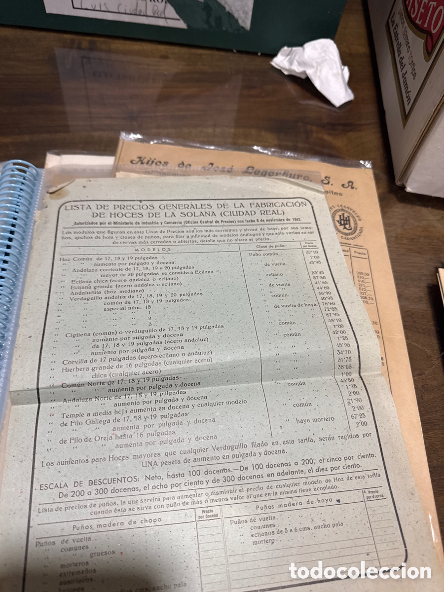 Cataloghi pubblicitari: Antiguo listado de precios de Hoces de La Solana