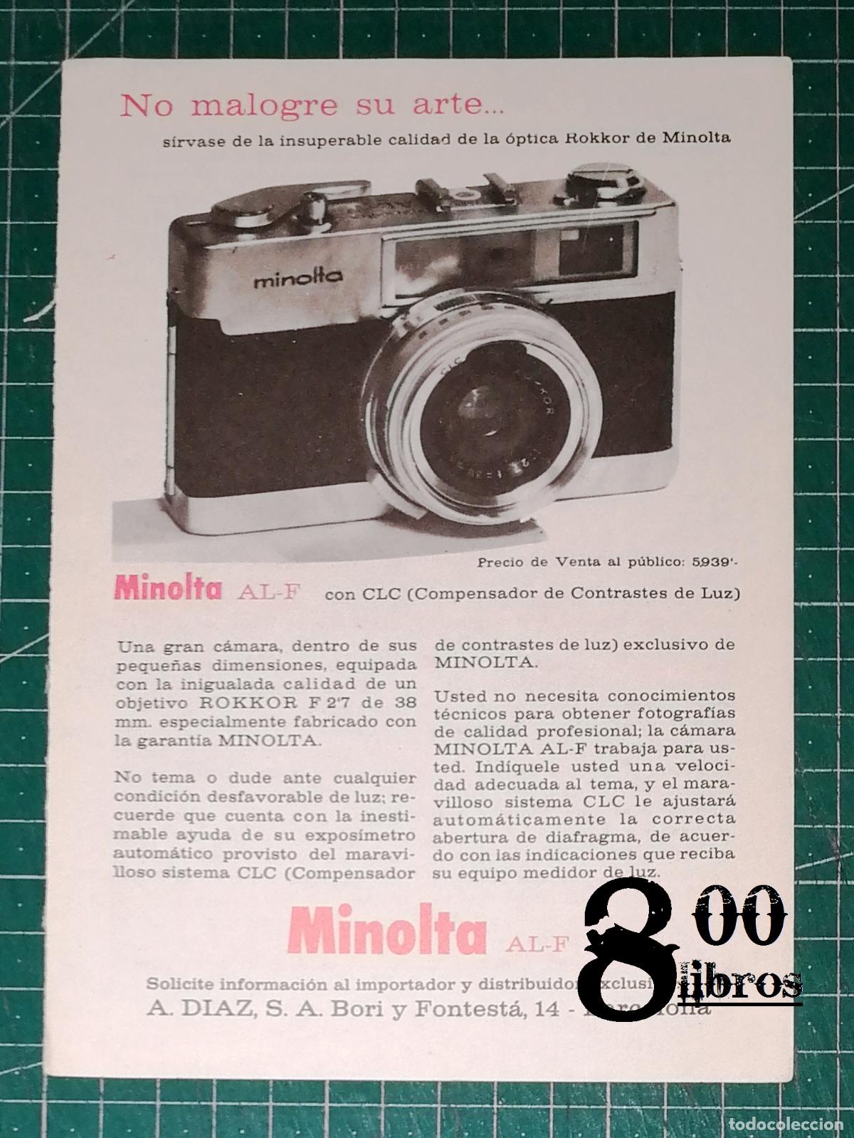 Werbekataloge: ANUNCIO - HOJA - PUBLICIDAD. MINOLTA AL-F con CLC. No malogre su arte... - 1968