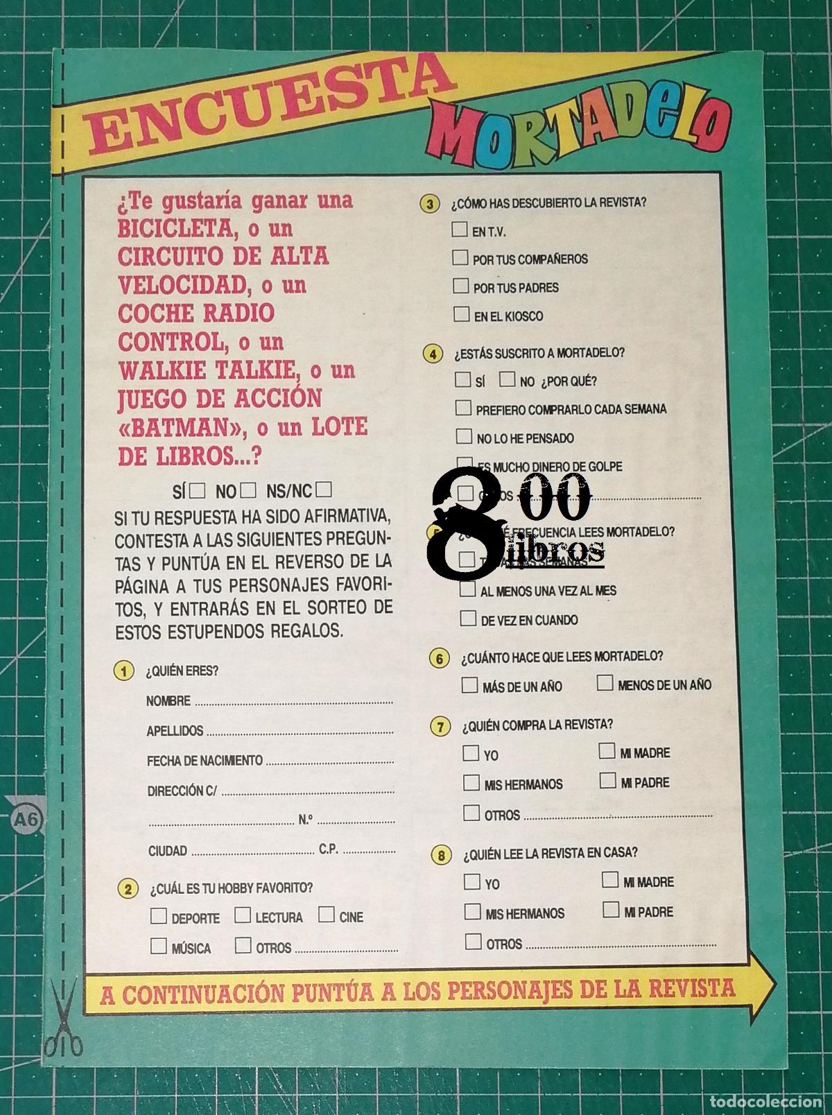 Catalogues publicitaires: ANUNCIO - HOJA - PUBLICIDAD. ENCUESTA MORTADELO. Dos p&aacute;ginas. - 1991