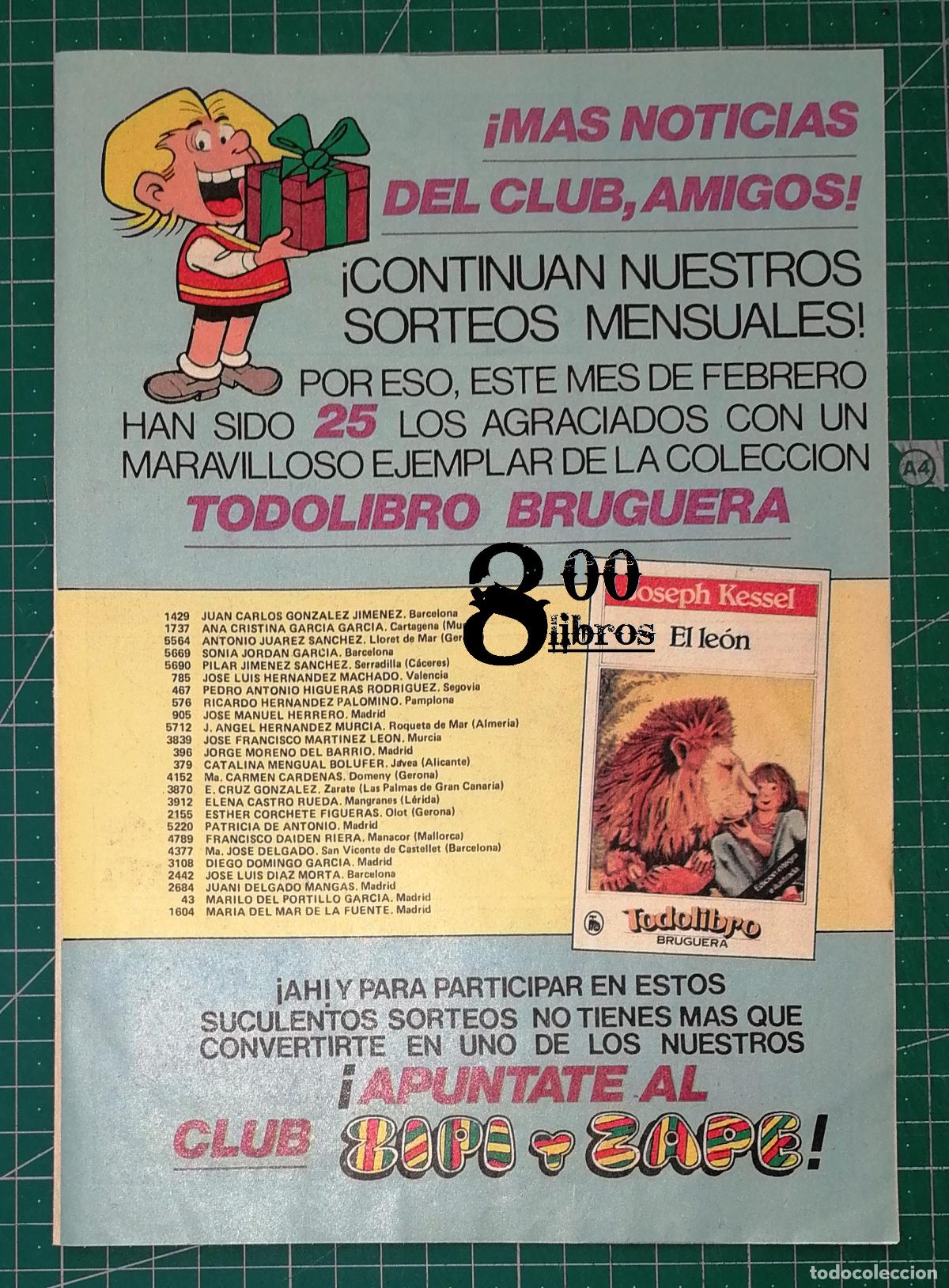 Catalogues publicitaires: ANUNCIO - HOJA - PUBLICIDAD. SORTEOS CLUB ZIPI Y ZAPE. TODOLIBRO BRUGUERA. - 1982