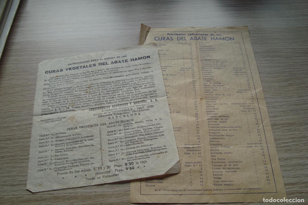 Cat&aacute;logos publicitarios: ANTIGUOS PROSPECTOS CURAS VEGETALE ABATE HAMON. LABORATORIOS BOTANICOS MARINOS BARCELONA