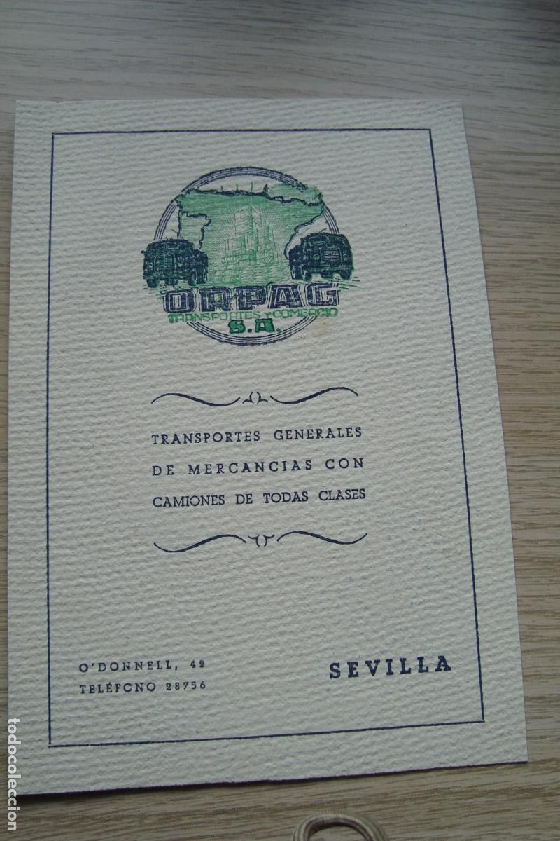Cat&aacute;logos publicitarios: ANTIGUA PUBLICIDAD ORPAG TRANSPORTES Y COMERCIO S.A SEVILLA - AGUAS COLONIA ORO PLATA VERDE A&Ntilde;OS 40