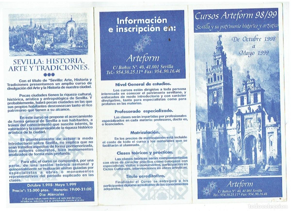 Cat&aacute;logos publicitarios: CURSOS ARTEFORM 98/99. SEVILLA Y SU PATRIMONIO HIST&Oacute;RICO Y ARTISTICO. 1998 - 1999.(P/D55)