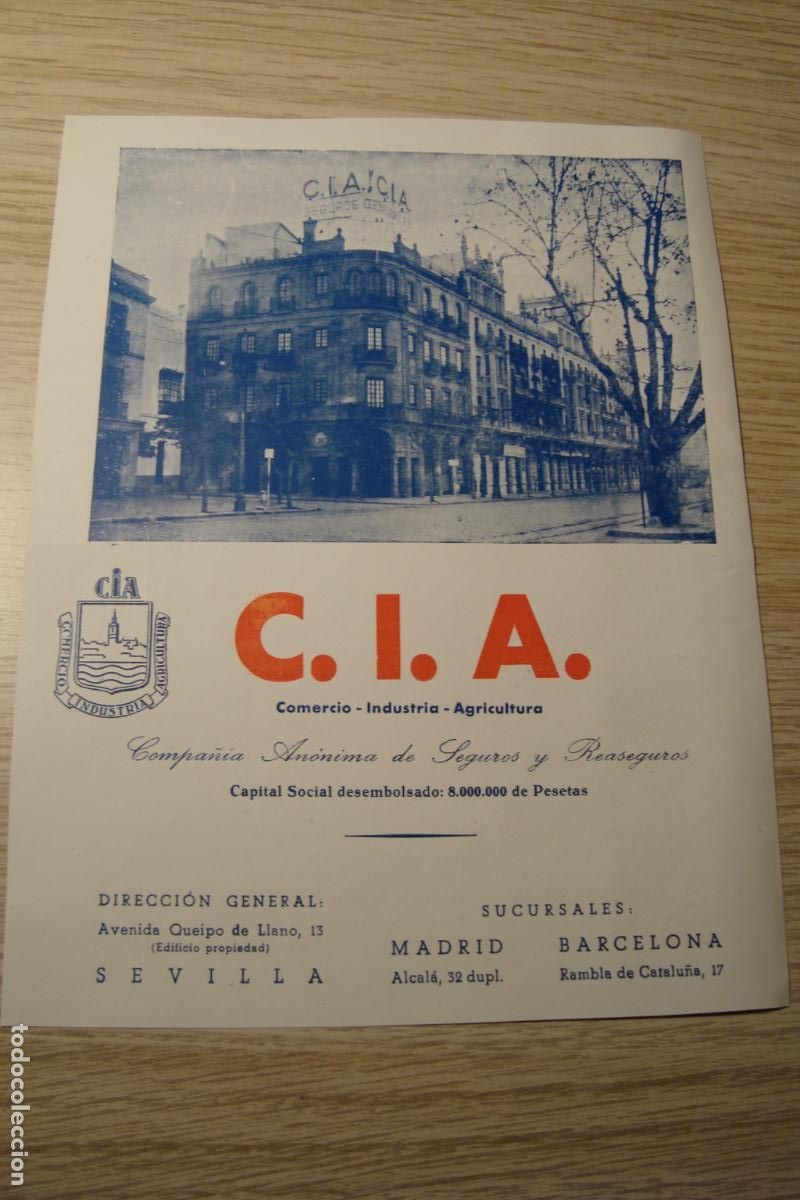 Cataloghi pubblicitari: ANTIGUA PUBLICIDAD CIA SEGUROS COMERCIO INDUSTRIA AGRICULTURA A&Ntilde;OS 40