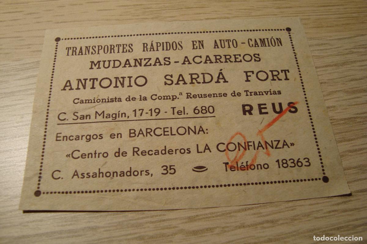 Cataloghi pubblicitari: ANTIGUA PUBLICIDAD ANTONIO SARD&Aacute; FORT. TRANSPORTES RAPIDOS AUTO CAMION. REUS 1940