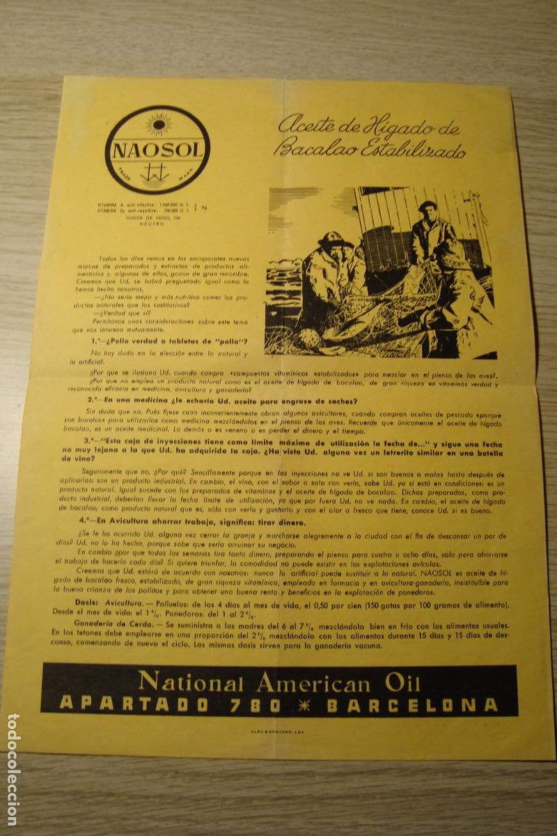 Cataloghi pubblicitari: ANTIGUA PUBLICIDAD-INFORMACION. NAOSOL ACEITE HIGADO BACALAO. NATIONAL AMERICAN OIL. BARCELONA
