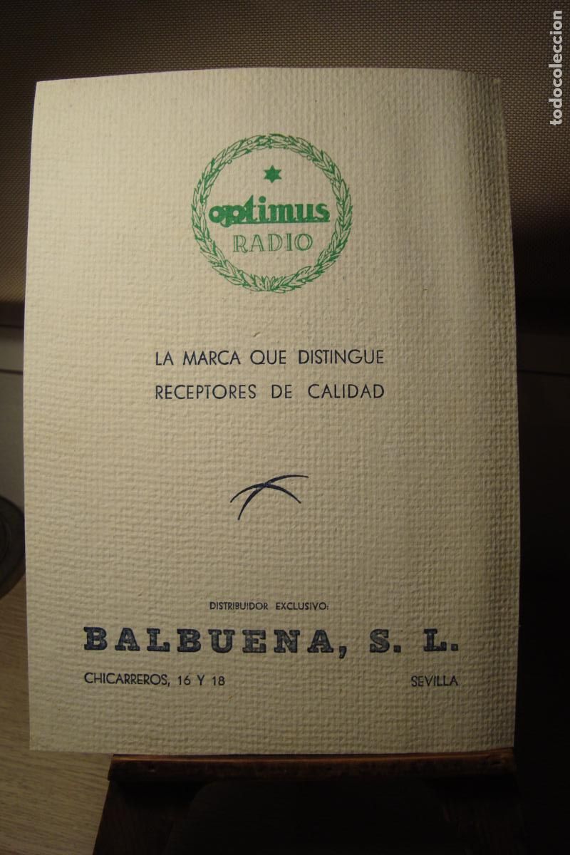 Cat&aacute;logos publicitarios: ANTIGUA PUBLICIDAD OPTIMUS RADIO BALBUENA S.L SEVILLA 1949