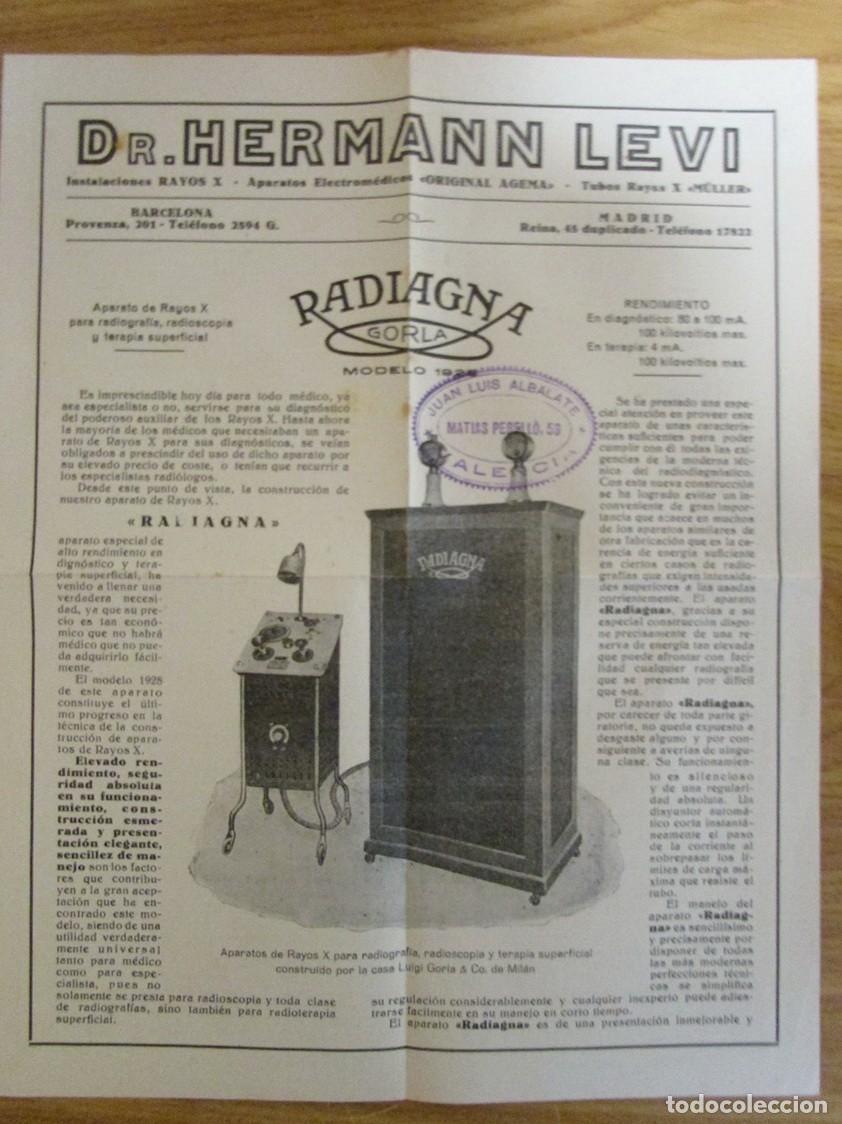 Cat&aacute;logos publicitarios: PUBLICIDAD MEDICINA FARMACIA 1931. CAT&Aacute;LOGO PUBLICITARIO HERMANN LEVI. RAYOS X RADIAGNA