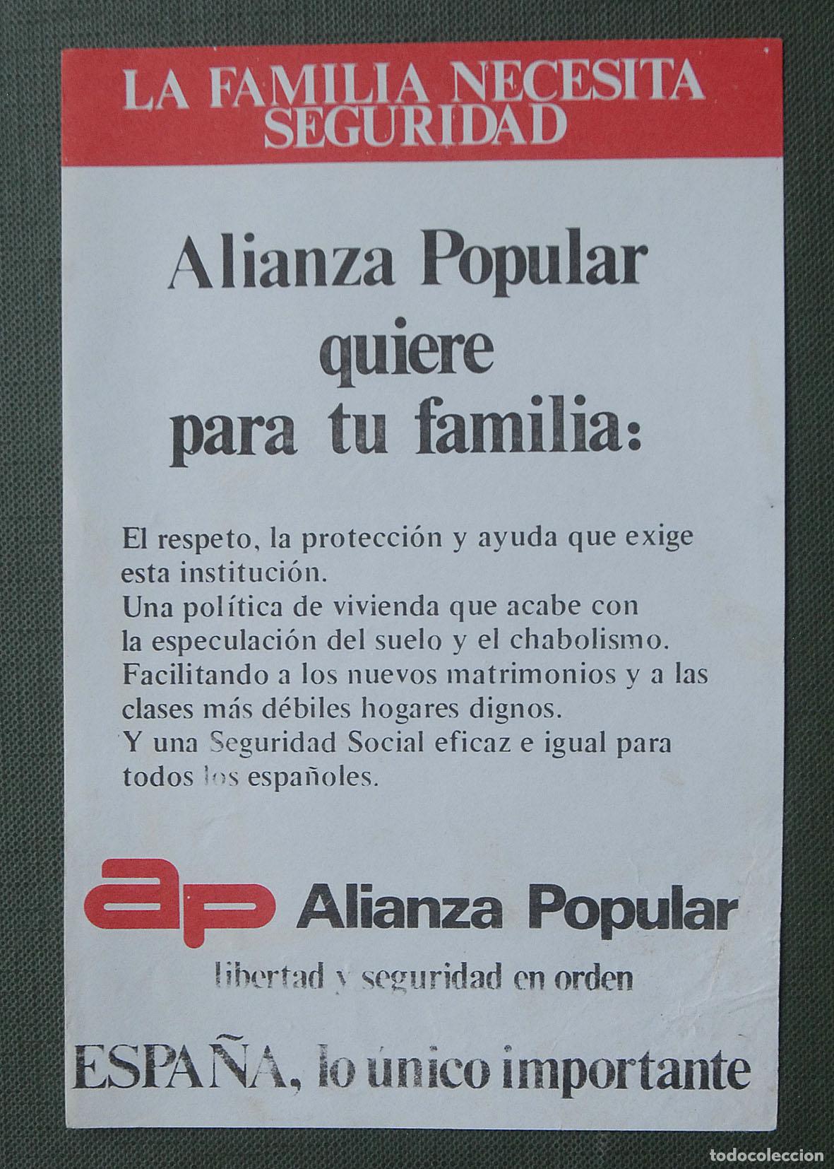 Cat&aacute;logos publicitarios: PASQU&Iacute;N - OCTAVILLA - Panfleto pol&iacute;tico - A P - ALIANZA POPULAR - LA FAMILIA NECESITA SEGURIDAD