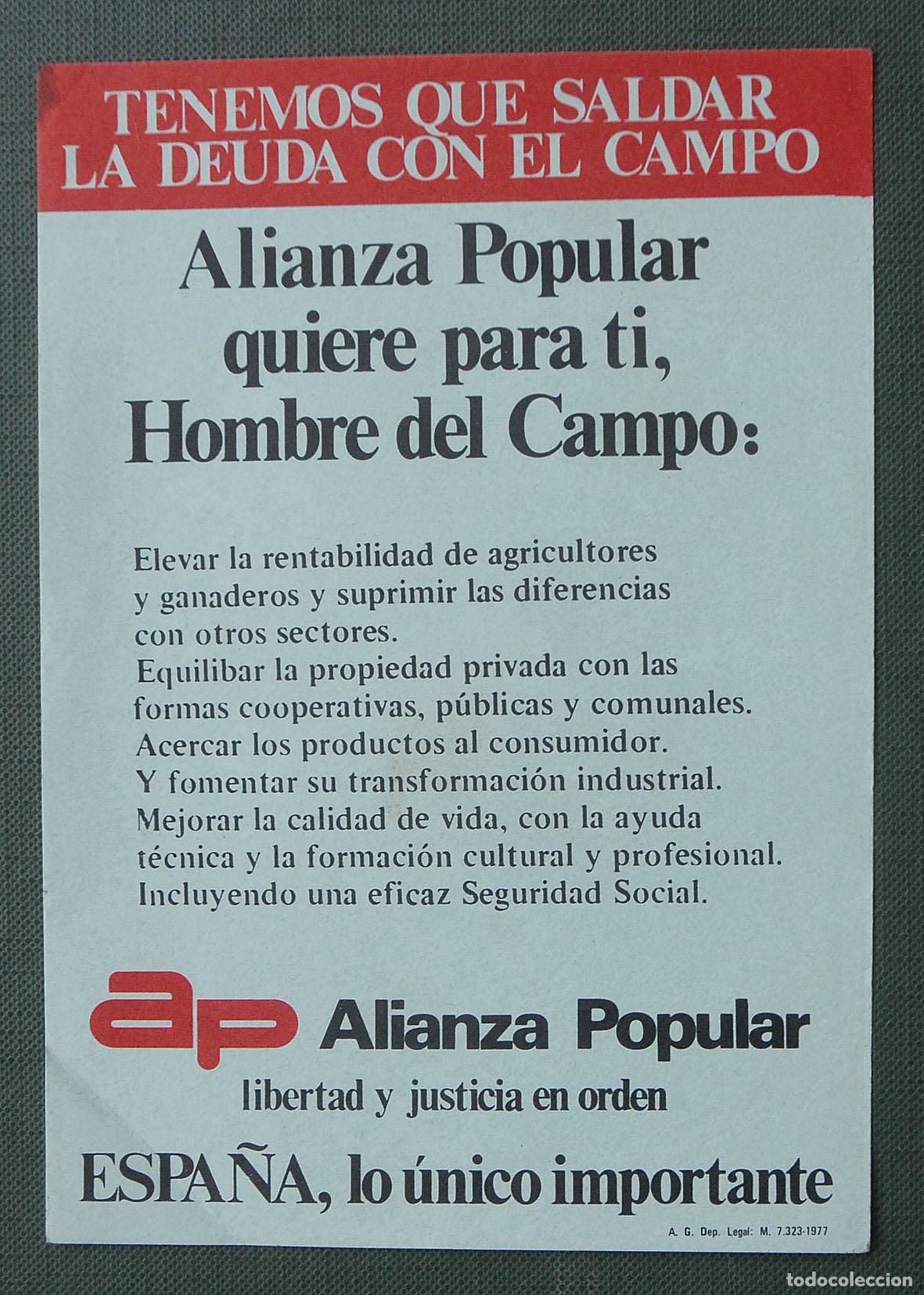 Cat&aacute;logos publicitarios: PASQU&Iacute;N - OCTAVILLA - Panfleto pol&iacute;tico - A P - ALIANZA POPULAR - TENEMOS QUE SALDAR LA DEUDA CON EL