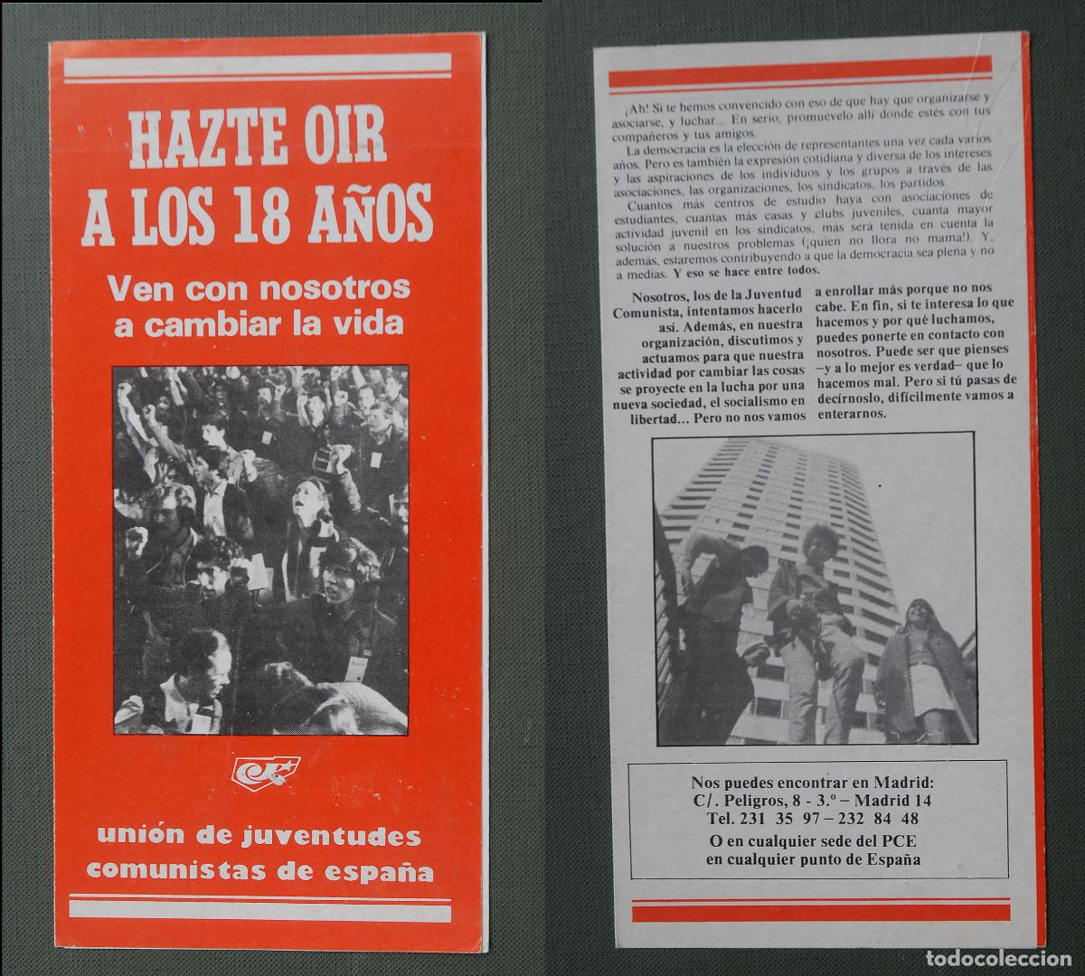 Cat&aacute;logos publicitarios: PASQU&Iacute;N - TR&Iacute;PTICO - Panfleto pol&iacute;tico - UNI&Oacute;N DE JUVENTUDES COMUNISTAS DE ESPA&Ntilde;A - HAZTE OIR A LOS