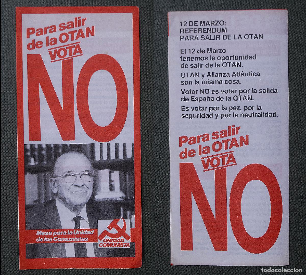 Cat&aacute;logos publicitarios: PASQU&Iacute;N - TR&Iacute;PTICO - Panfleto pol&iacute;tico - UNIDAD COMUNISTA - VOTA NO PARA SALIR DE LA OTAN