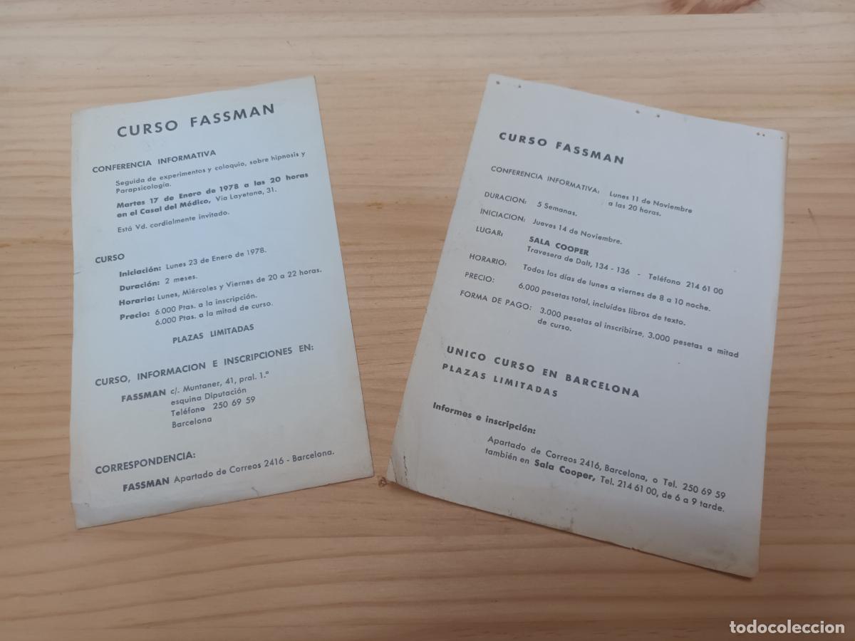 Cat&aacute;logos publicitarios: CURSOS DEL PROFESOR FASSMAN. FLAYER INFORMACI&Oacute;N. Hipnosis y Parapsicologia. A&ntilde;o 1978.