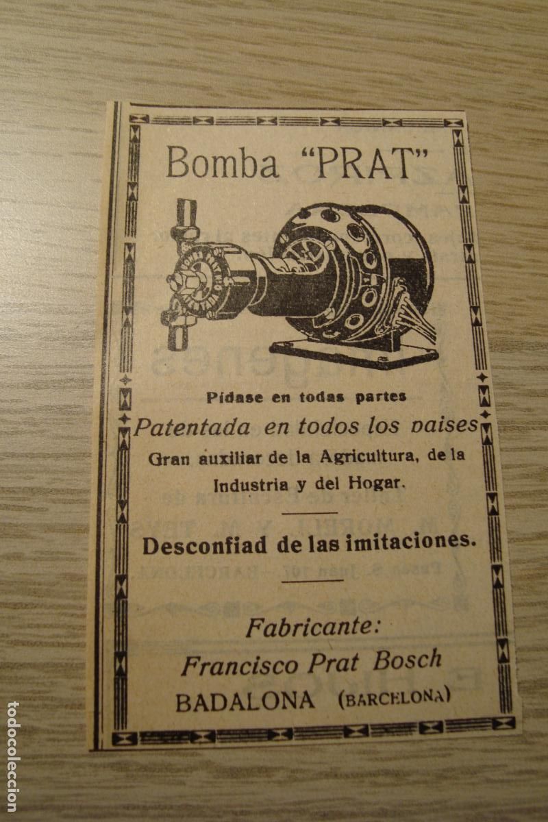 Cat&aacute;logos publicitarios: ANTIGUA PUBLICIDAD BOMBA FRANCISCO PRAT BOSCH BADALONA A&Ntilde;OS 30