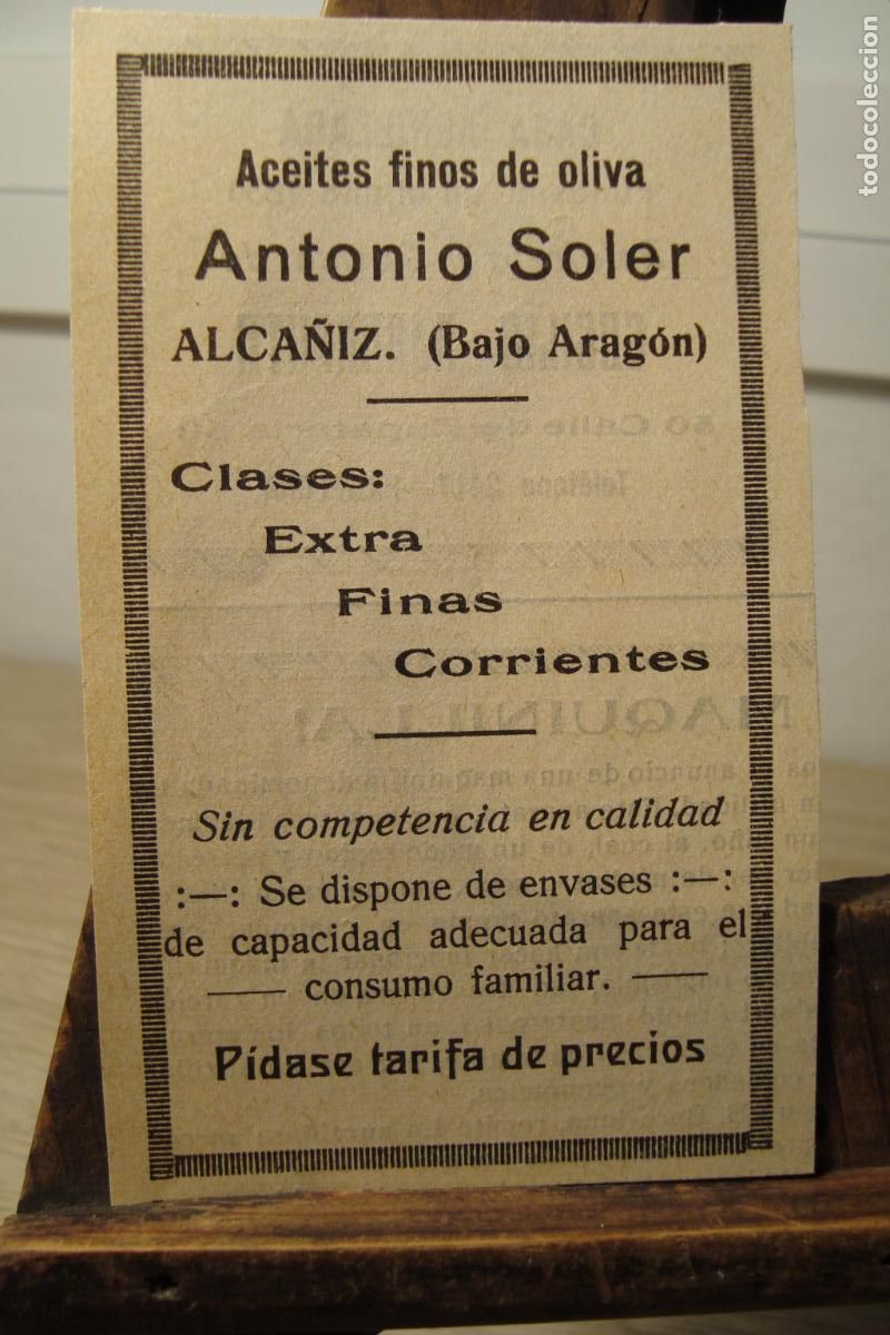 Cat&aacute;logos publicitarios: ANTIGUA PUBLICIDAD ANTONIO SOLER ACEITE OLIVA. ALCA&Ntilde;IZ - CASA ARRILLAGA CECILIO AJARNAUTE PAMPLONA