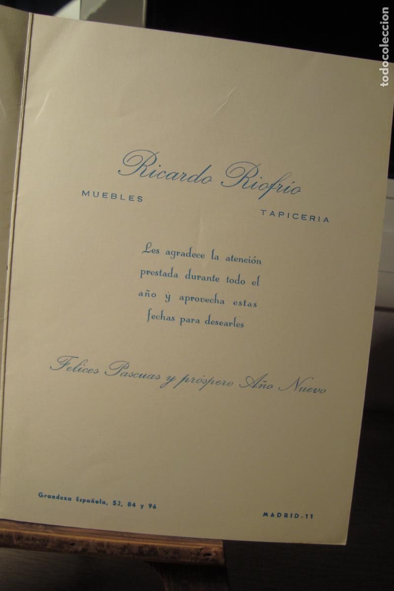 Cat&aacute;logos publicit&aacute;rios: ANTIGUA TARJETA FELICITACION RICARDO RIOFRIO TAPICERIA MUEBLES MADRID 1969?