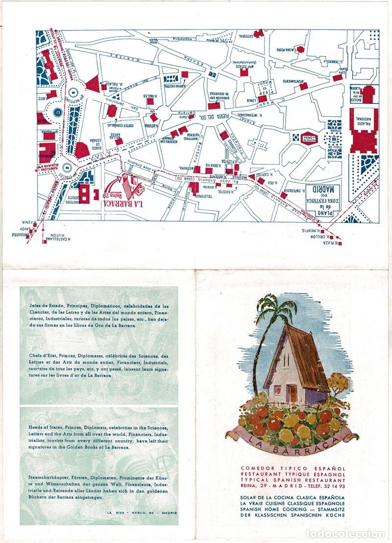 Cat&aacute;logos publicitarios: Folleto publicitario desplegable Restaurante La Barraca, Madrid 1959