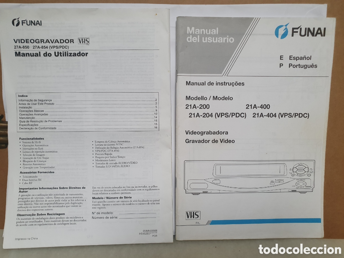Cat&aacute;logos publicitarios: FUNAI. VIDEOGRABADORA. GRAVADOR DE VIDEO. MANUAL DEL USUARIO. ESPA&Ntilde;OL-PORTUGUES.