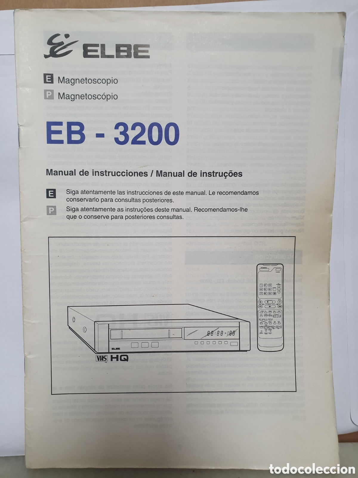 Cat&aacute;logos publicitarios: ELBE. MAGNETOSCOPIO EB-3200. MANUAL DE INSTRUCCIONES. ESPA&Ntilde;OL-PORTUGUES.