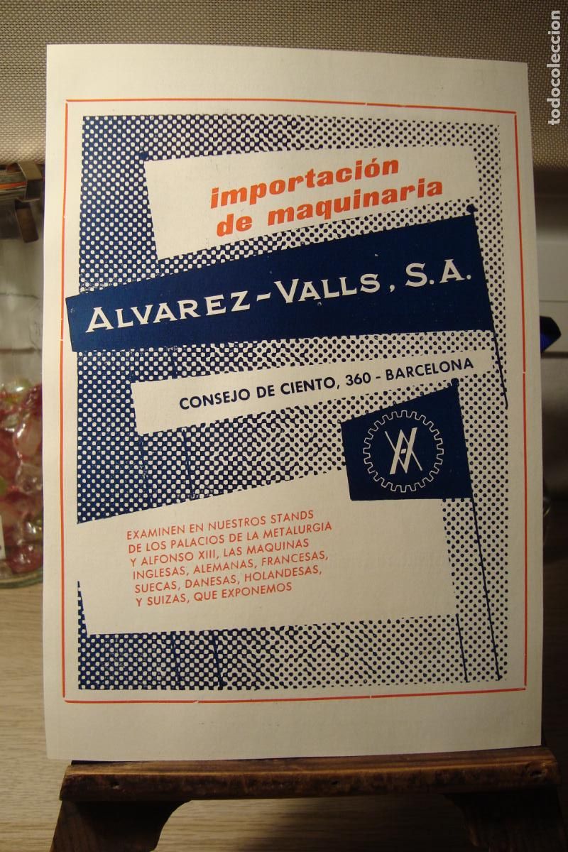 Cat&aacute;logos publicitarios: ANTIGUA PUBLICIDAD ALVAREZ-VALLS S.A IMPORTACION MAQUINARIA BARCELONA-SACEM BILLABONA GUIPUZCOA 1959
