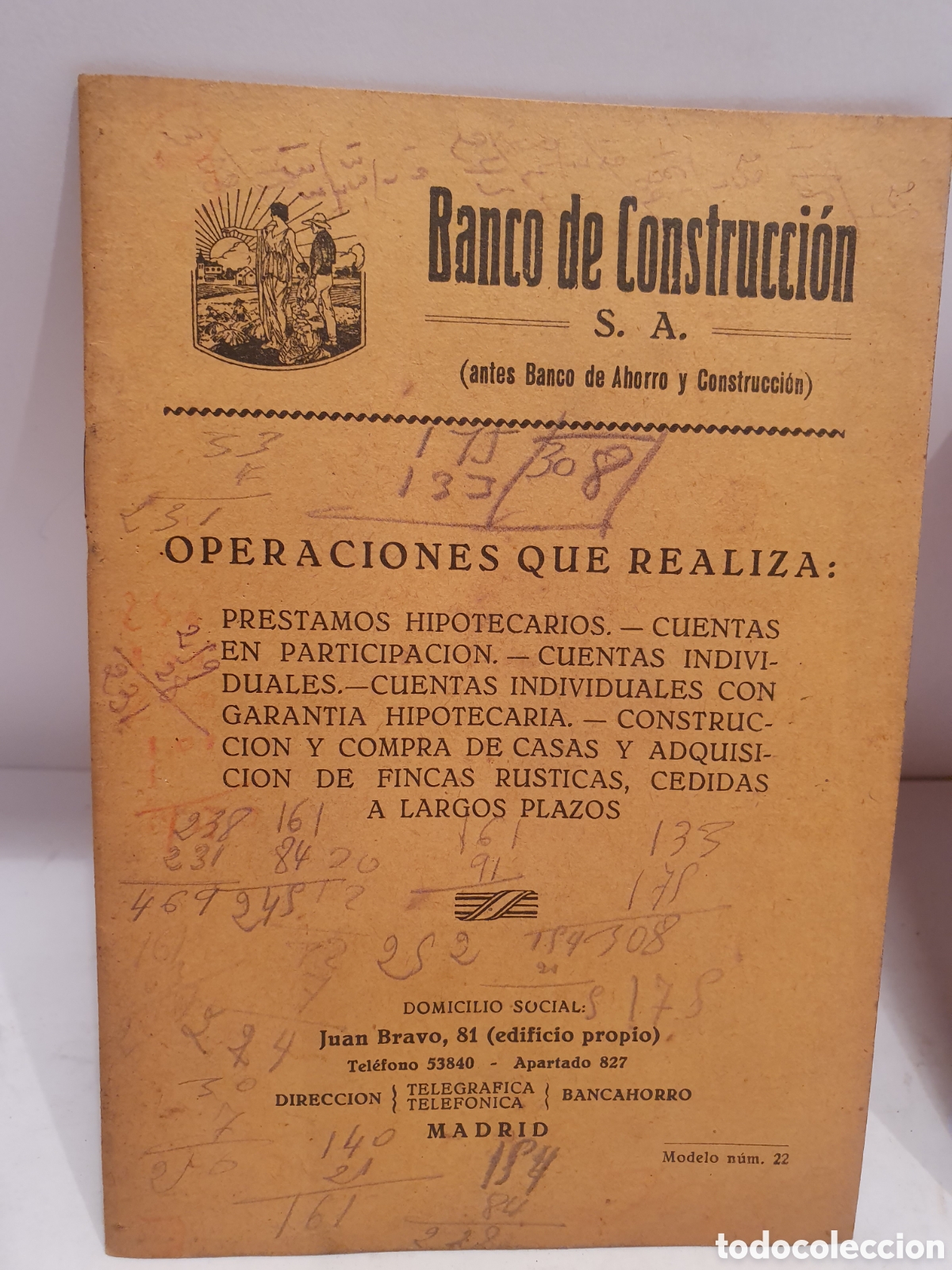 Werbekataloge: BANCO DE CONSTRUCCION S.A. OPERACIONES QUE REALIZA. MADRID A&Ntilde;OS 30.
