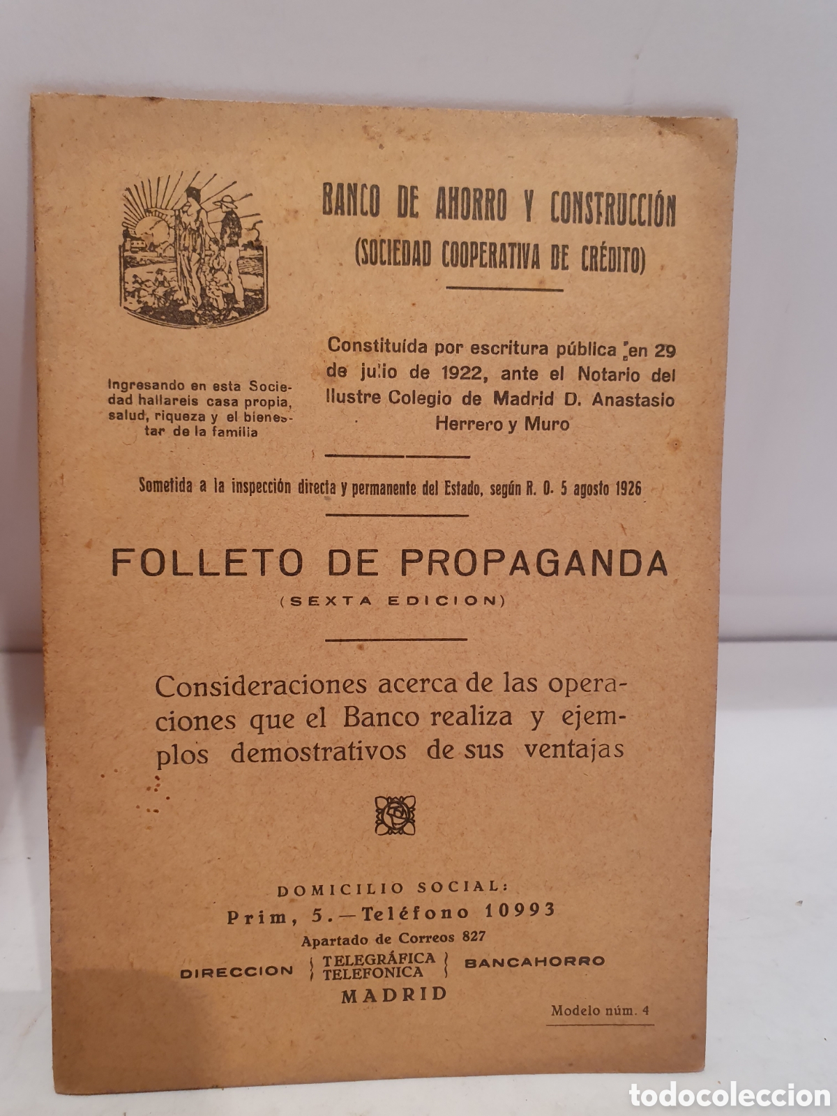 Werbekataloge: BANCO DE AHORRO Y CONSTRUCCION. SOCIEDAD COOPERATIVA. FOLLETO DE PROPAGANDA. A&Ntilde;OS 20-30.