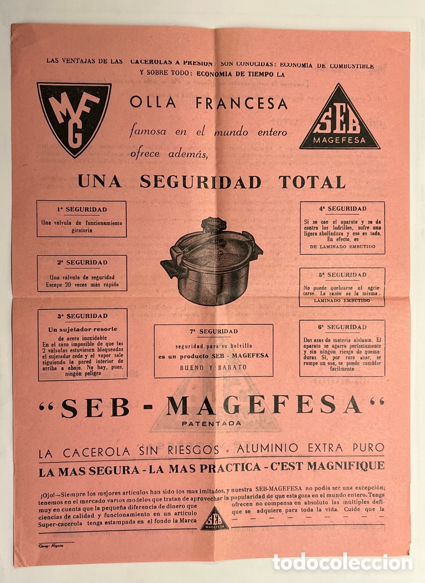 Werbekataloge: MAGEFESA.. LA CACEROLA SIN RIESGOS: ALUMINIO EXTRA PURO.. Publicidad (h.1960?)