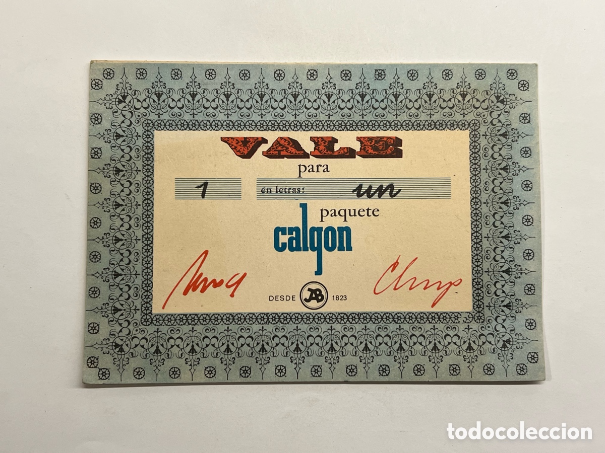 Werbekataloge: CALGON. VALE POR UN PAQUETE&hellip; Respuesta Comercial. Tarjeta D&iacute;ptico (h.1960?)
