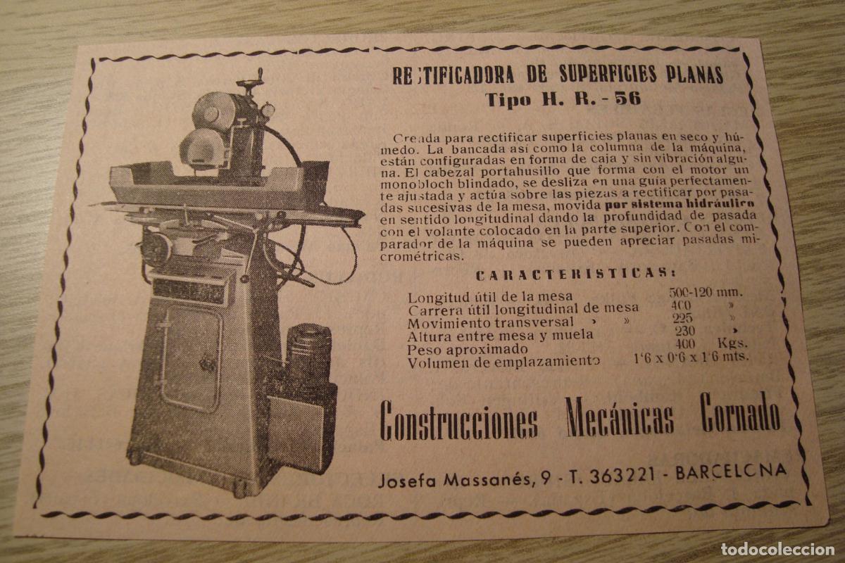 Cat&aacute;logos publicitarios: ANTIGUA PUBLICIDAD RECTIFICADORA SUPERFICIES PLANAS CONSTRUCCIONES MECANICAS CORNADO BARCELONA 1959
