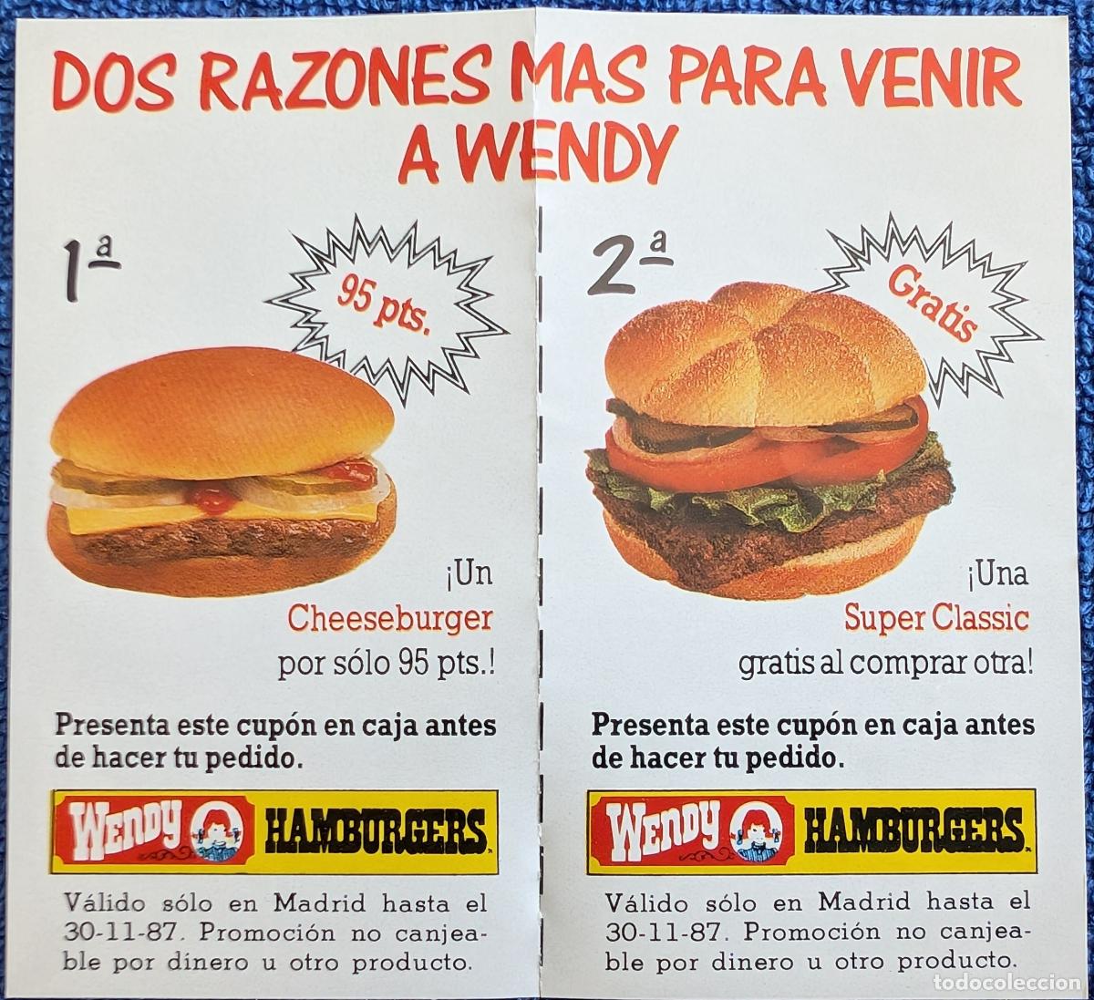 Cat&aacute;logos publicitarios: Dos razones m&aacute;s para venir a Wendy - Vales promocionales - Wendy (1987)