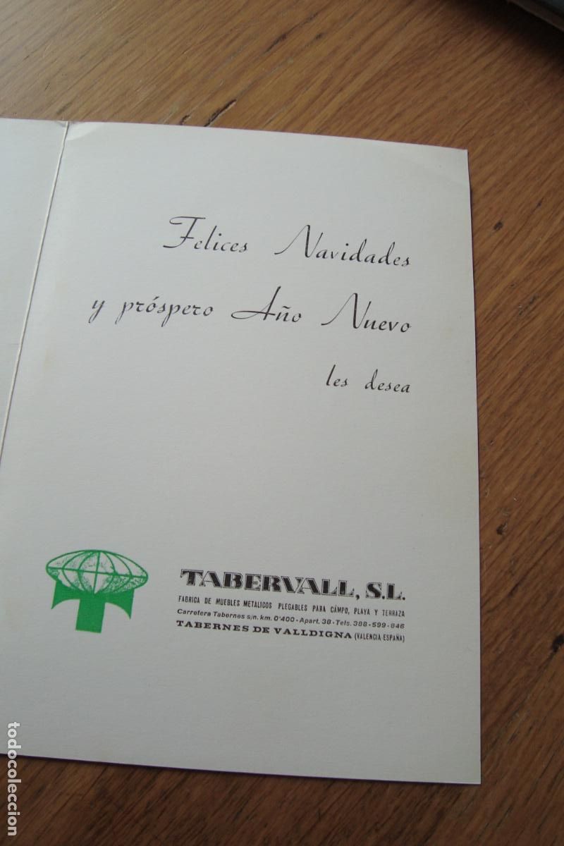 Cat&aacute;logos publicitarios: ANTIGUA TARJETA FELICITACION TABERVALL S.L MUEBLES METALICOS. TABERNES VALLDIGNA VALENCIA 1971