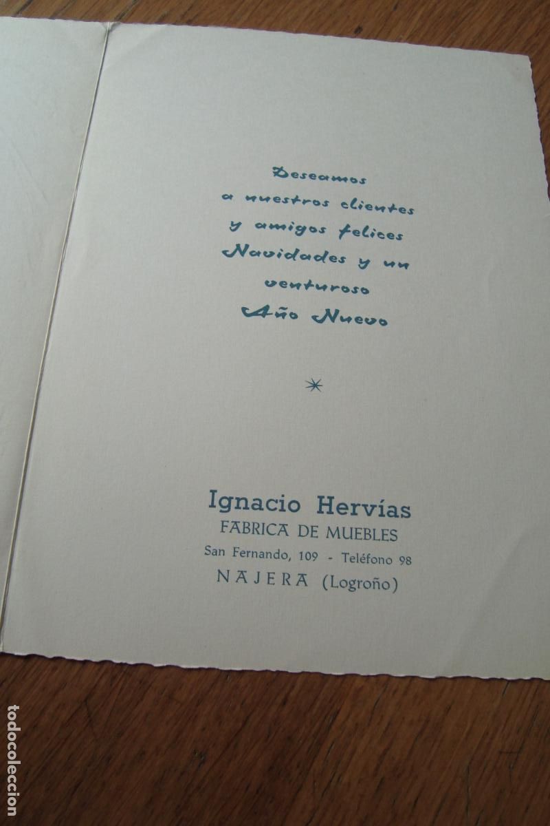 Cat&aacute;logos publicitarios: ANTIGUA TARJETA FELICITACION IGNACIO HERVIAS. FABRICA MUEBLES NAJERA LOGRO&Ntilde;O A&Ntilde;OS 60