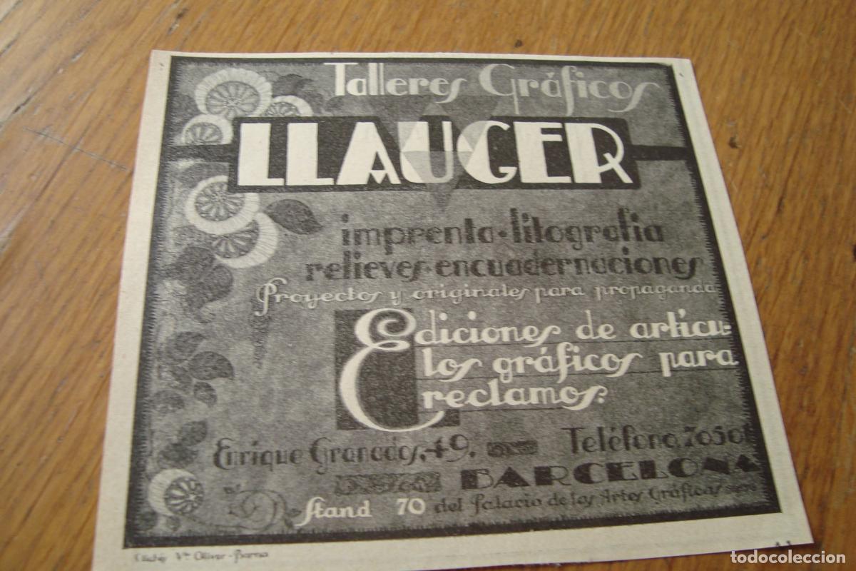 Cat&aacute;logos publicitarios: ANTIGUA PUBLICIDAD TALLERES GRAFICOS LLAUGER. ARTICULOS RECLAMO. BARCELONA 1929