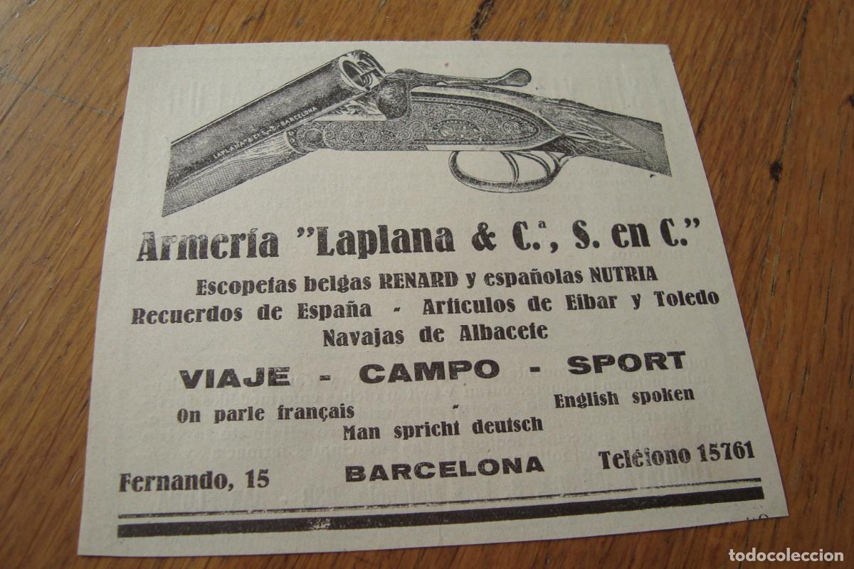 Cat&aacute;logos publicitarios: ANTIGUA PUBLICIDAD ARMERIA LAPLANA & C&ordf;. ESCOPETAS RENARD NUTRIA-LUKUTATE IBERICA S.L BARCELONA 1929