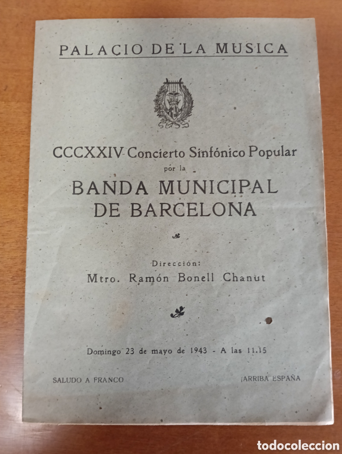 Werbekataloge: Palacio de la M&uacute;sica CCCXXIV Concierto Banda Municipal de Barcelona 1943